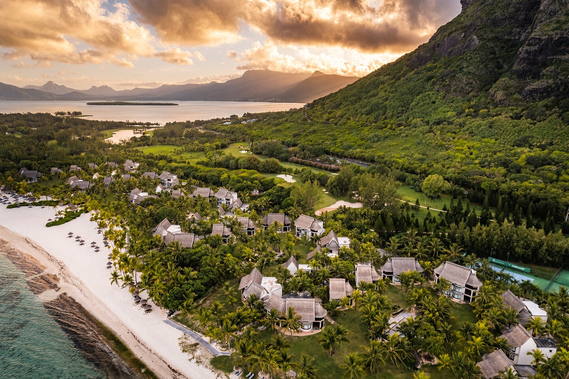 Turquoise lagoon and white sand on the Mauritius coast